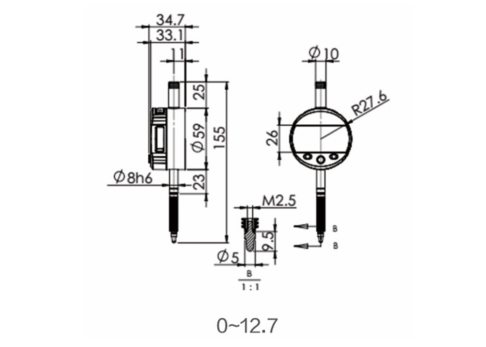 Factory Direct 0-12.7mm/0-0.5" IP65 Protection Degree Digital Dial Indicator with Data Output for Production Line Inspection